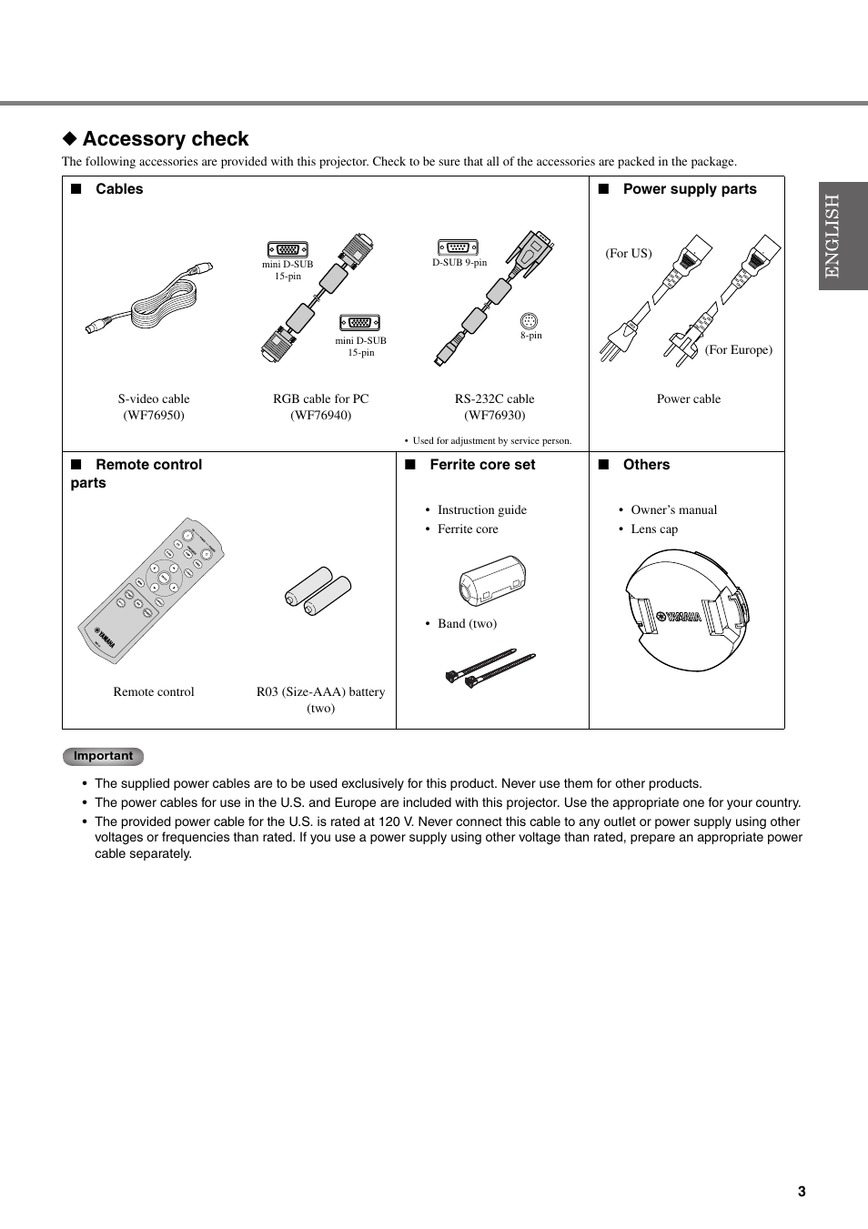 Accessory check | Yamaha DPX-530 User Manual | Page 7 / 42