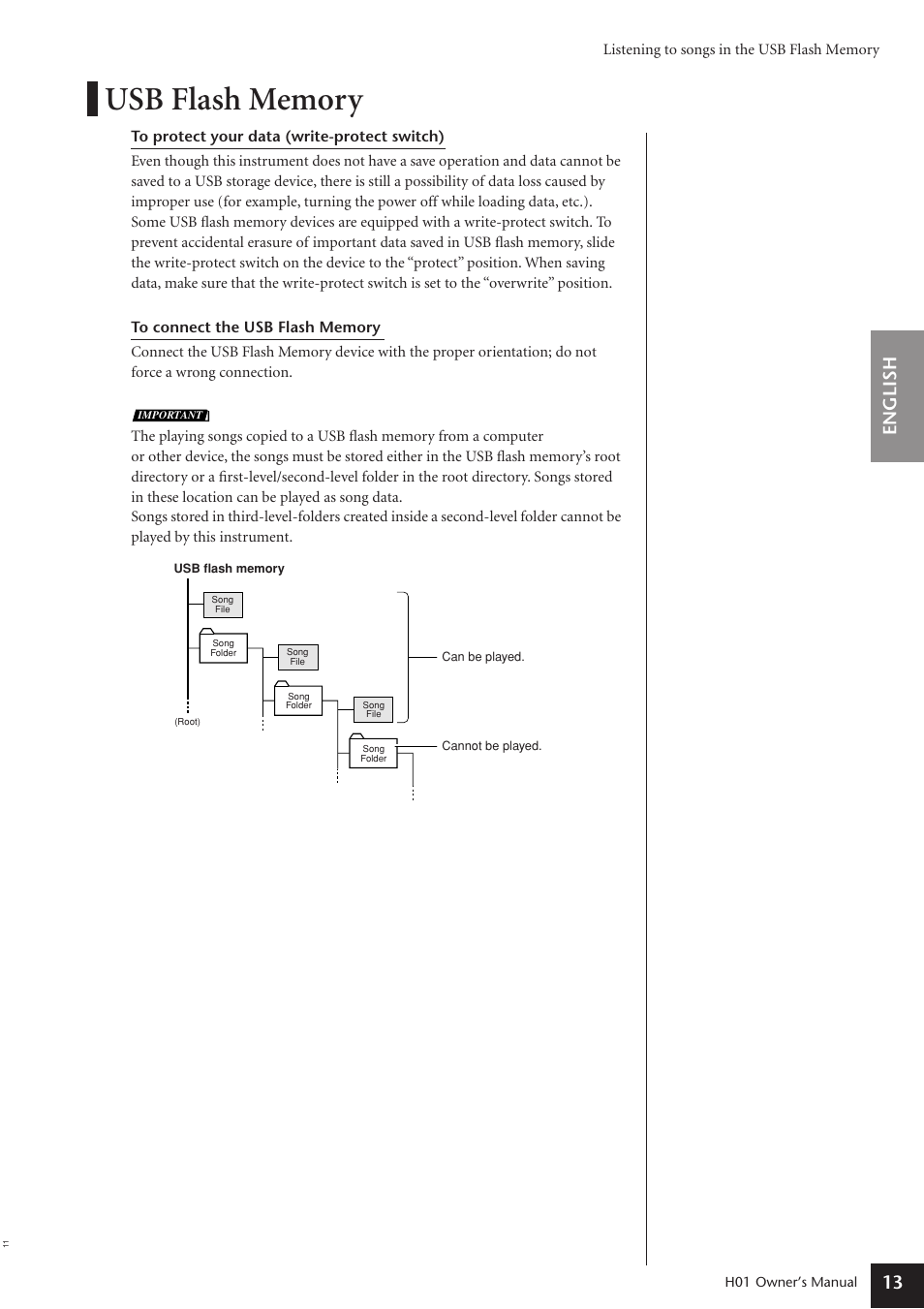 Usb flash memory, English 13 | Yamaha H01 User Manual | Page 13 / 30