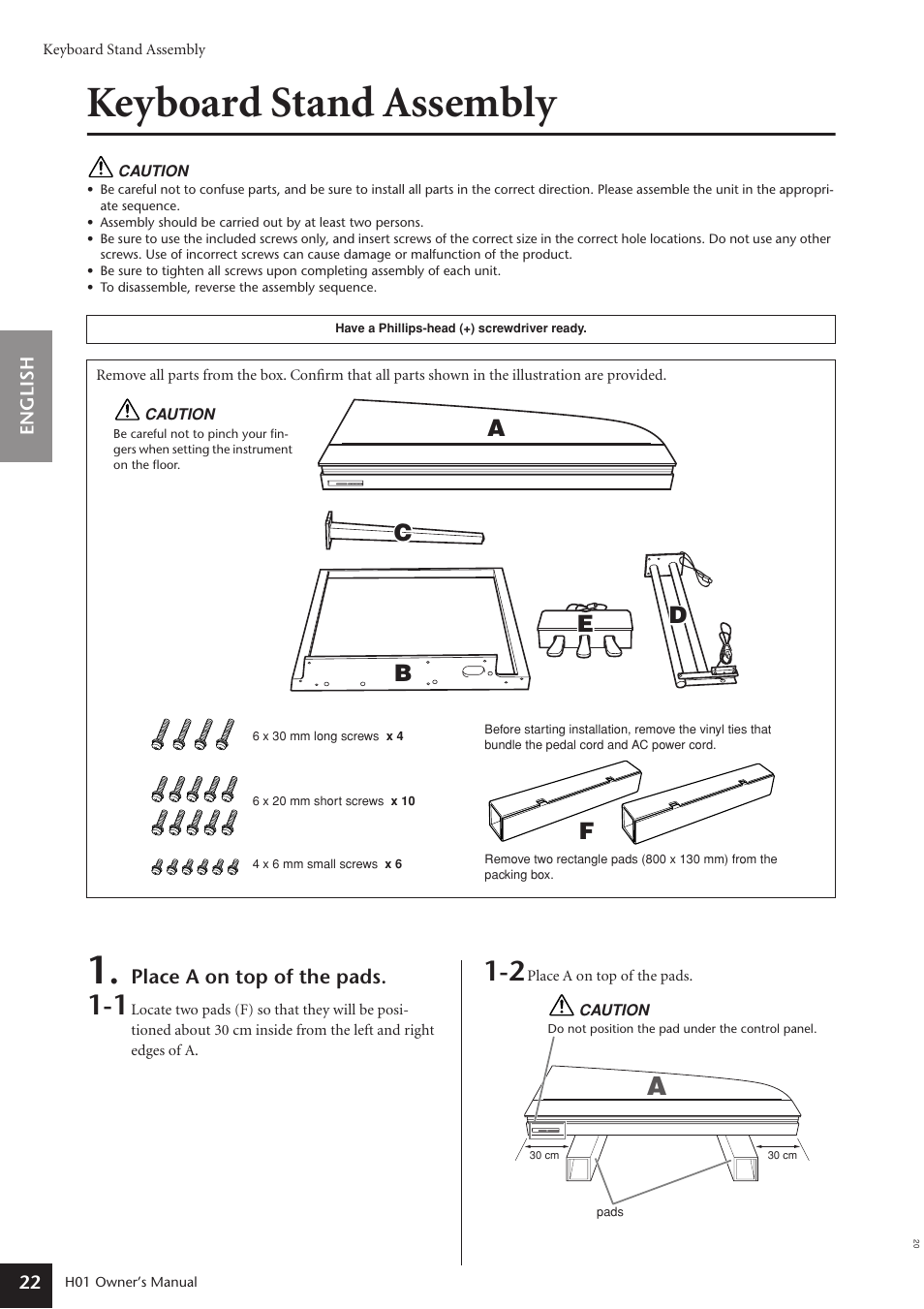 Keyboard stand assembly | Yamaha H01 User Manual | Page 22 / 30