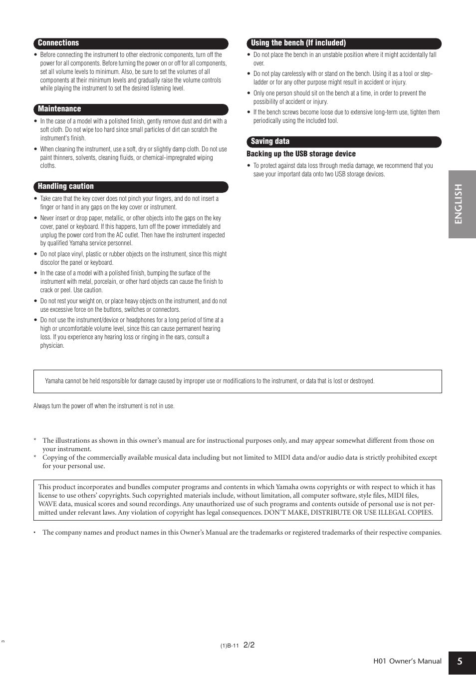 English 5 | Yamaha H01 User Manual | Page 5 / 30