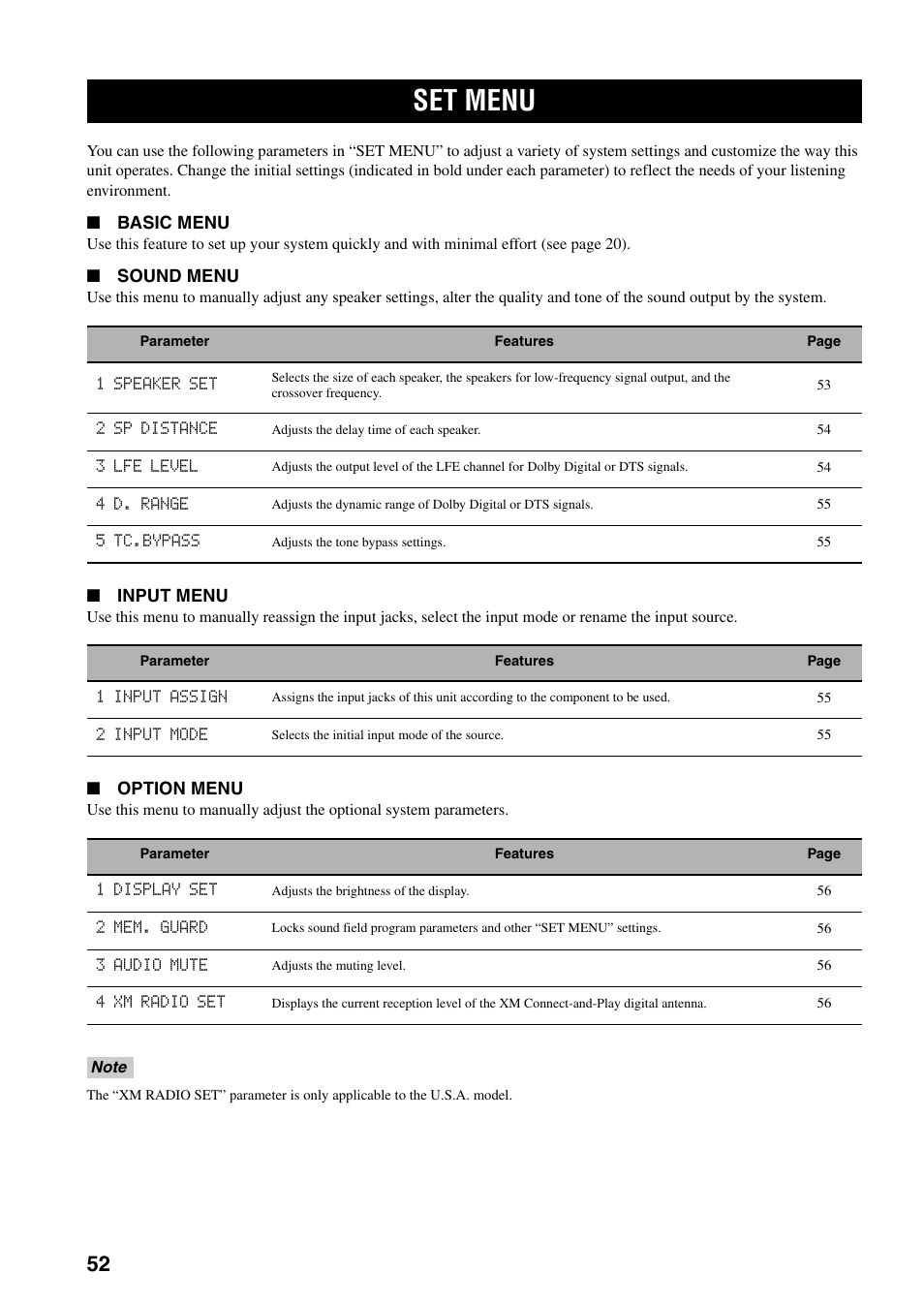 Set menu | Yamaha RX-V359 User Manual | Page 56 / 74