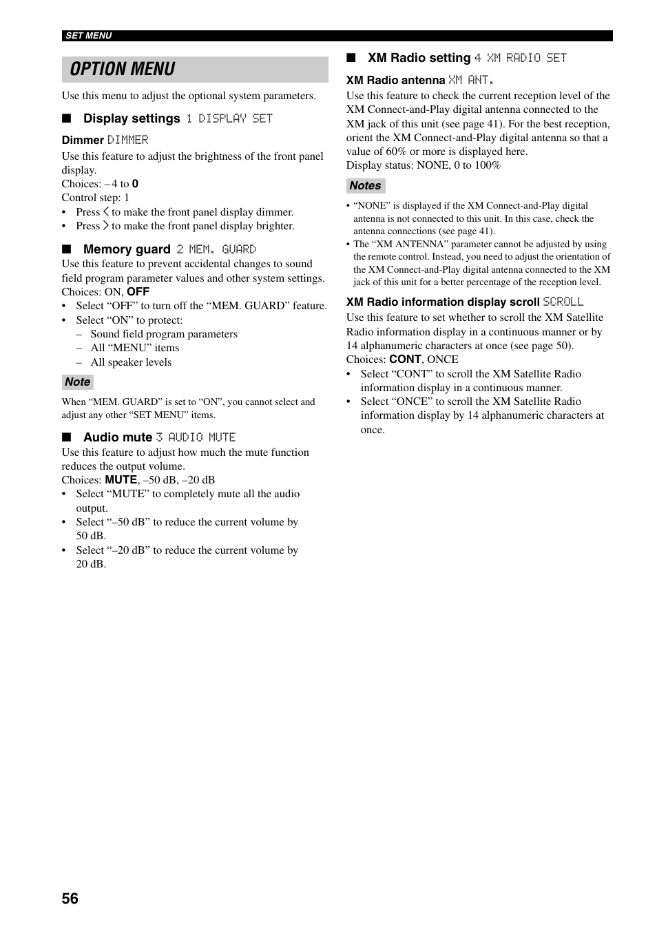 Option menu | Yamaha RX-V359 User Manual | Page 60 / 74