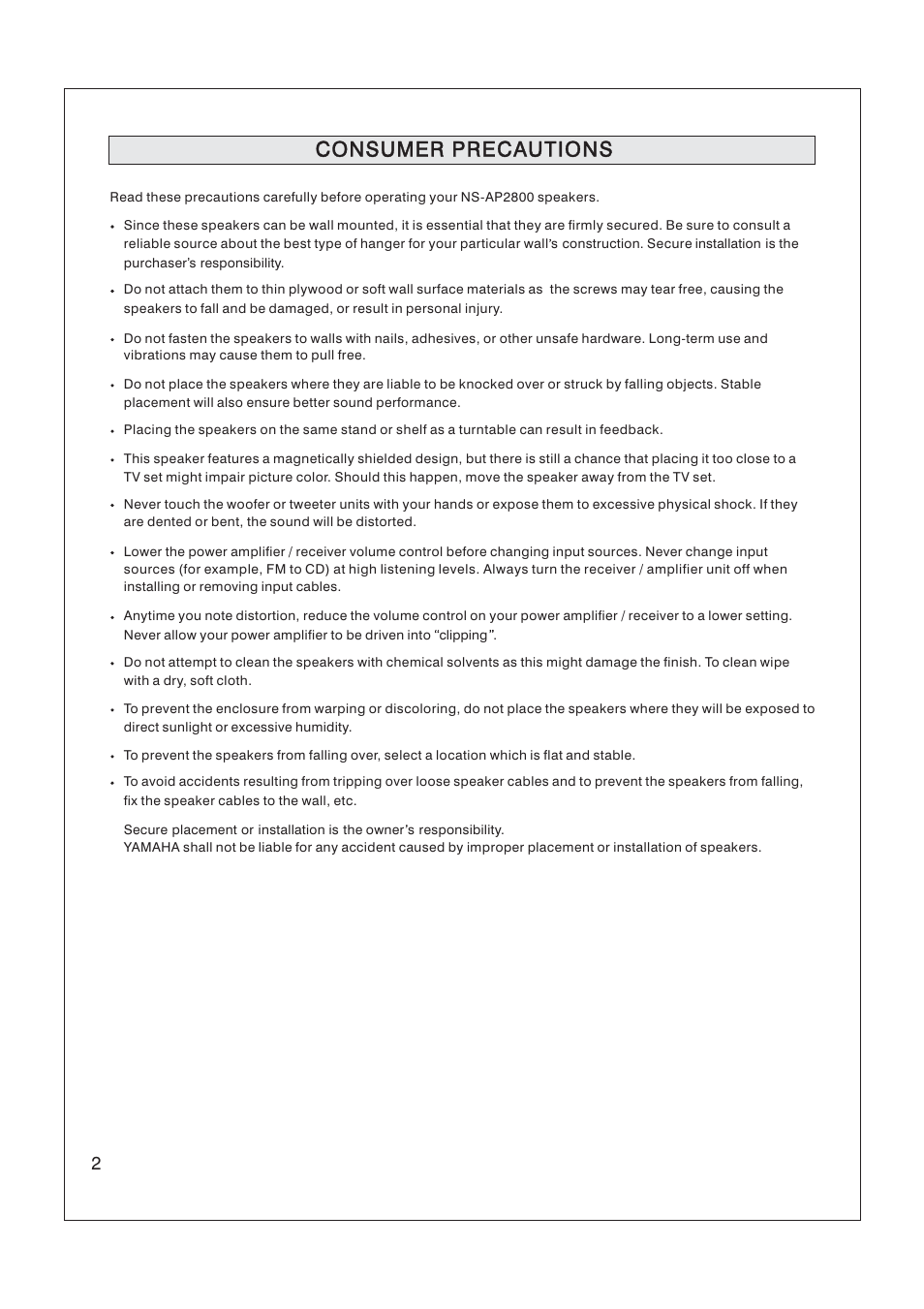 Consumer precautions | Yamaha NS-AP2800 User Manual | Page 2 / 8
