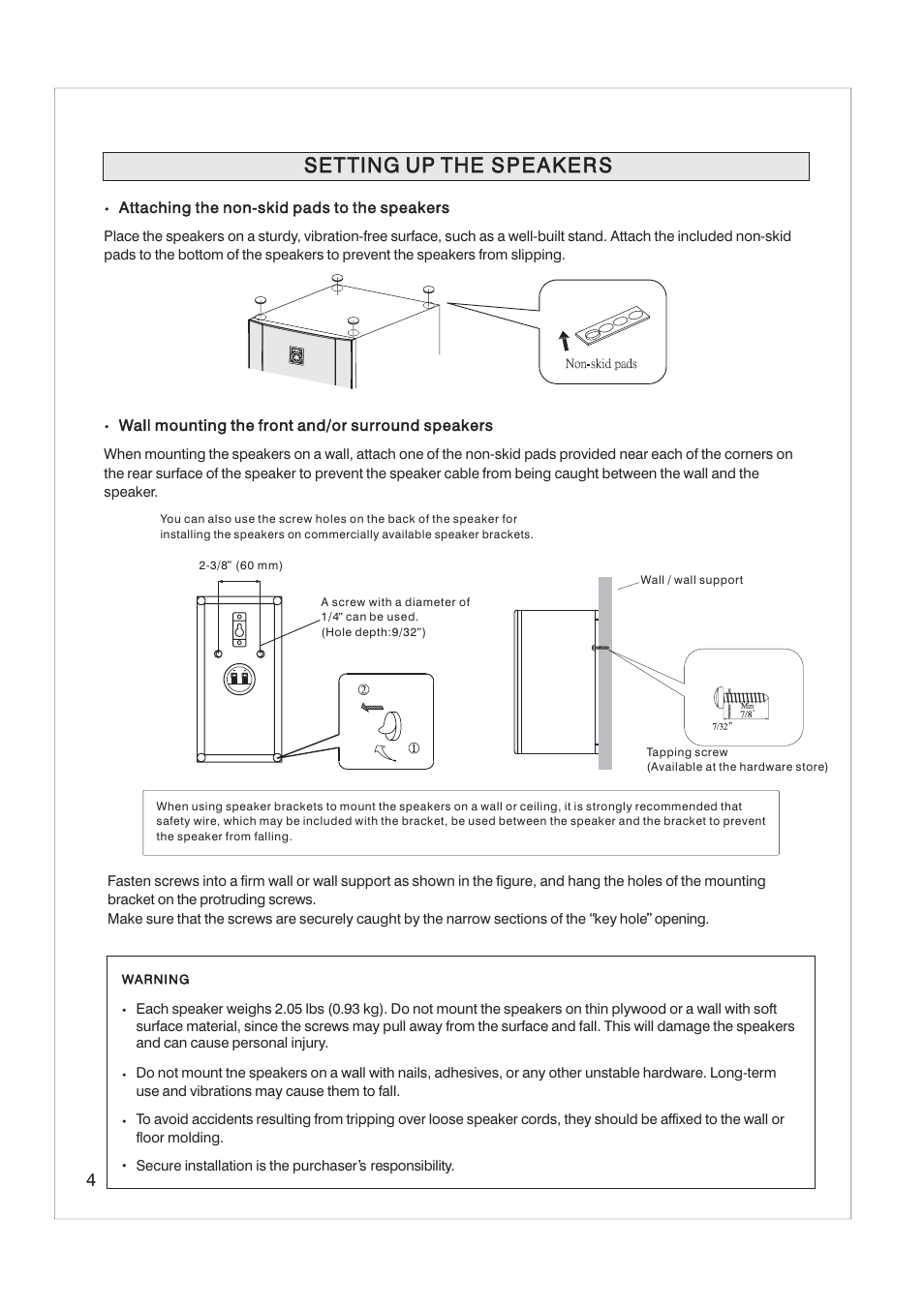 Setting up the speakers | Yamaha NS-AP2800 User Manual | Page 4 / 8