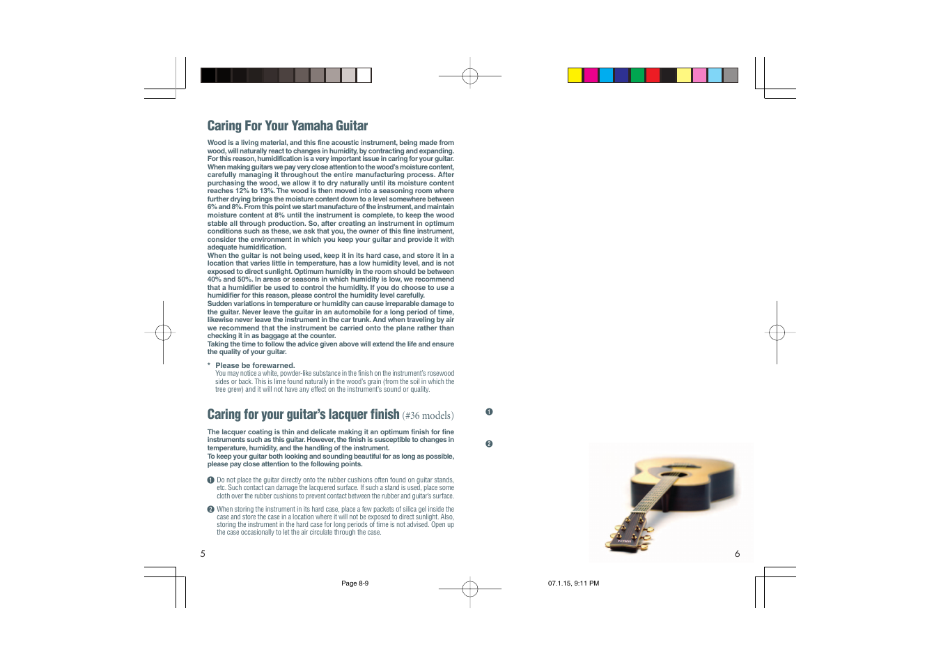 Caring for your yamaha guitar, Caring for your guitar’s lacquer finish | Yamaha L Series User Manual | Page 4 / 7