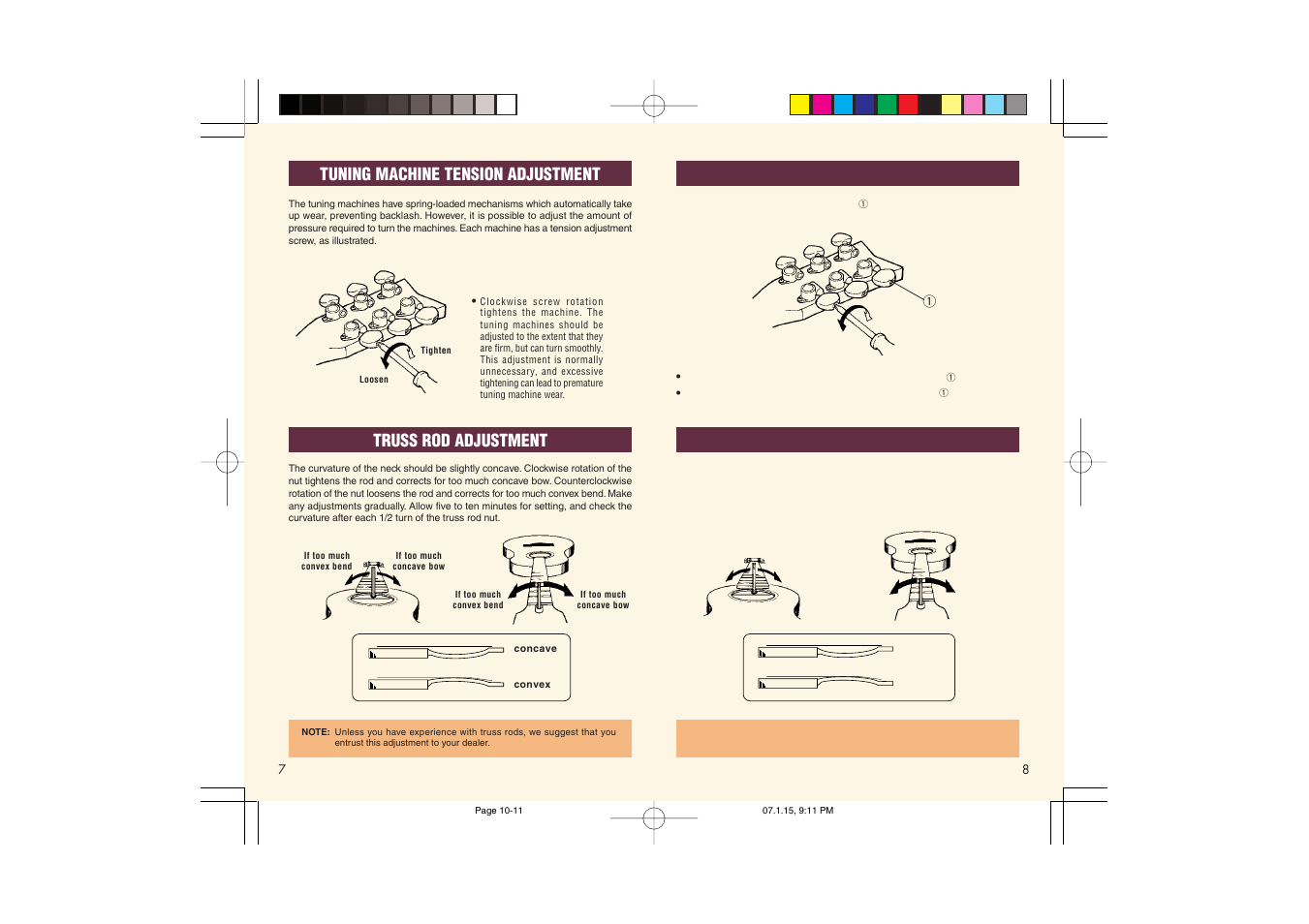 Tuning machine tension adjustment, Truss rod adjustment | Yamaha L Series User Manual | Page 5 / 7