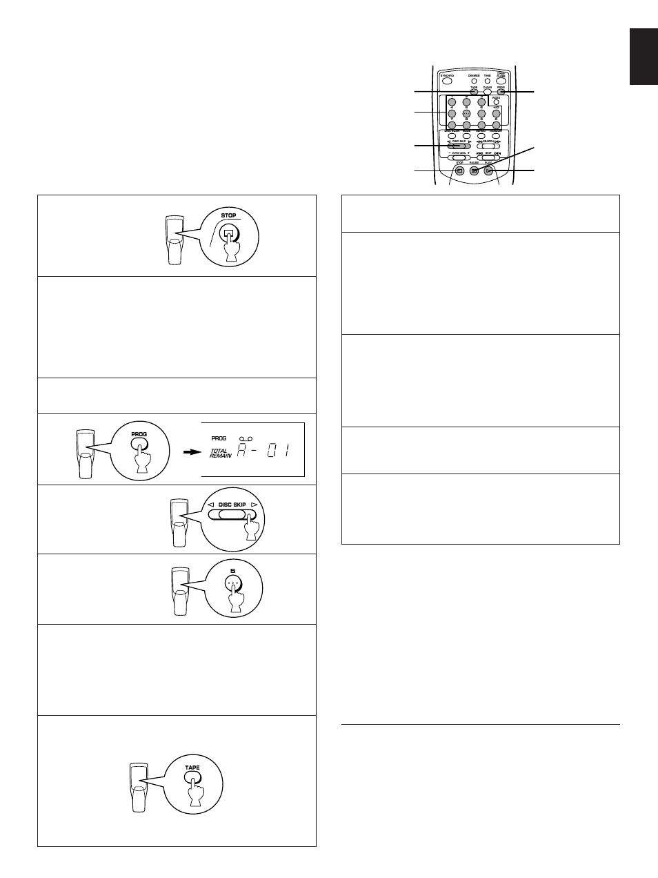 Manual tape programming, English | Yamaha CDC-665 User Manual | Page 21 / 26