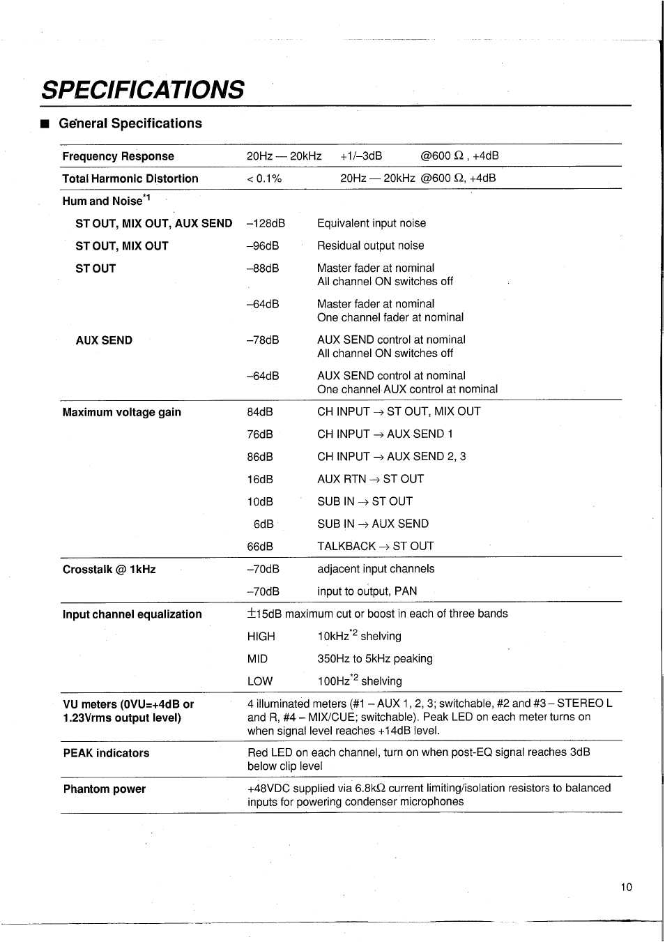 Specifications, Ge'neral specifications, General specifications | Yamaha MC1203 User Manual | Page 11 / 61