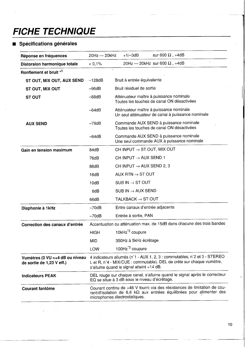 Fiche technique, Spécifications générales | Yamaha MC1203 User Manual | Page 26 / 61
