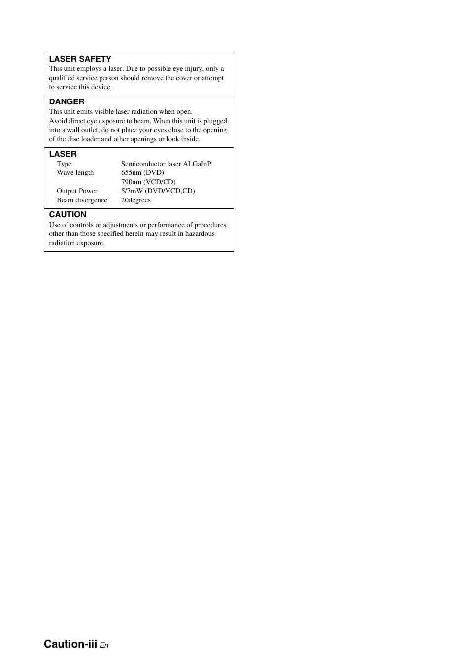 Caution-iii | Yamaha DVX-700 User Manual | Page 4 / 86