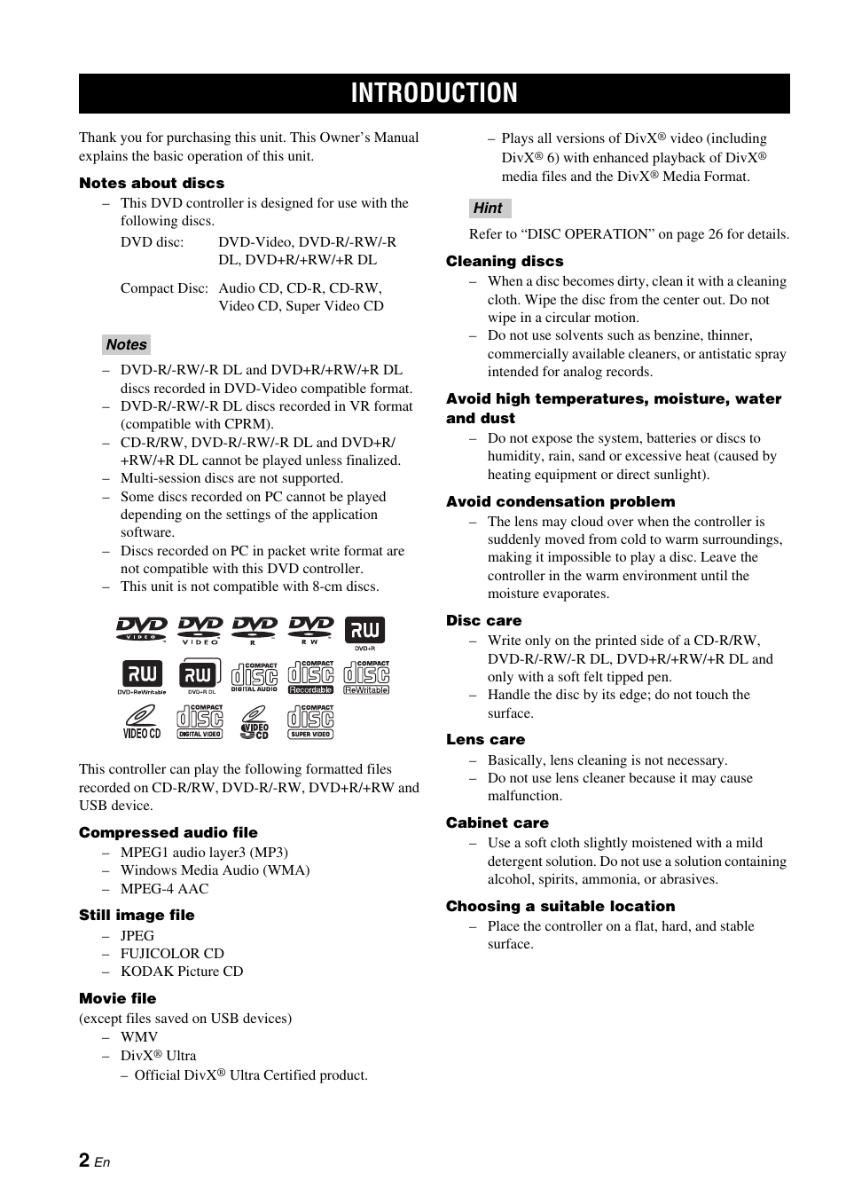 Introduction | Yamaha DVX-700 User Manual | Page 6 / 86