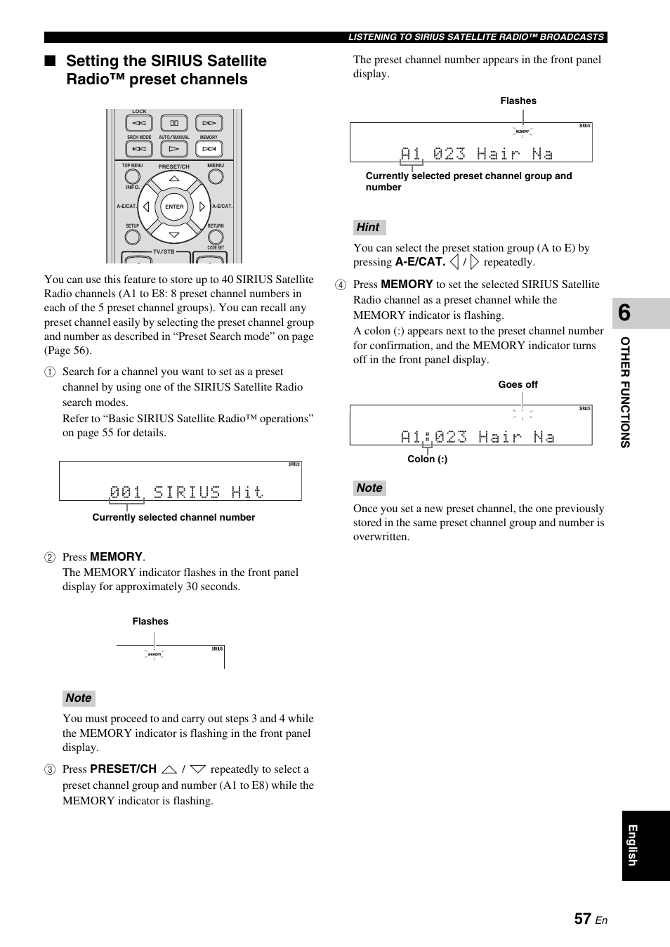 001 sirius hit, A1 023 hair na, A1:023 hair na | Yamaha DVX-700 User Manual | Page 61 / 86