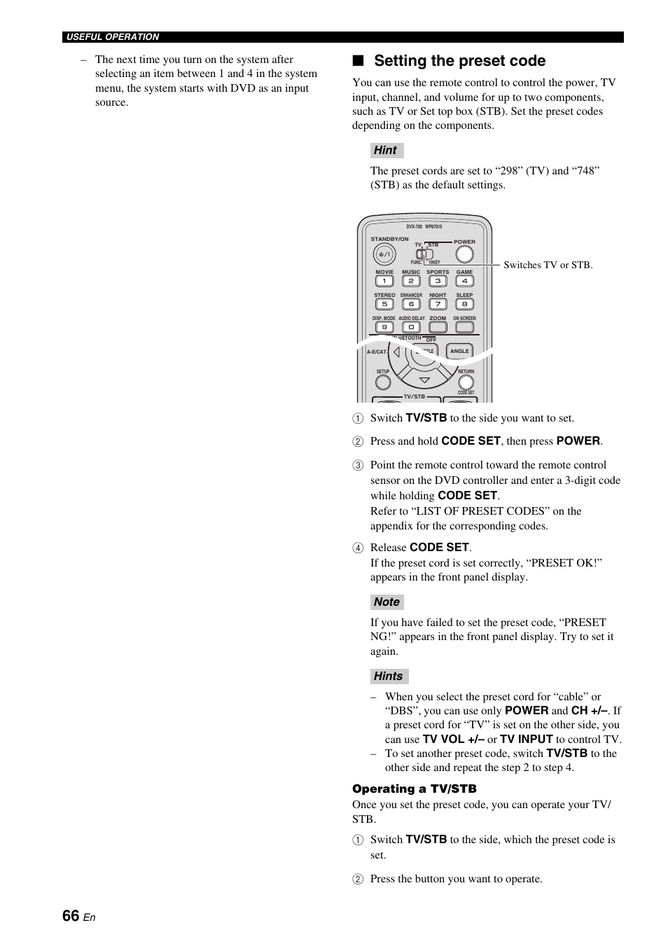 Setting the preset code, Code. refer to “setting the | Yamaha DVX-700 User Manual | Page 70 / 86