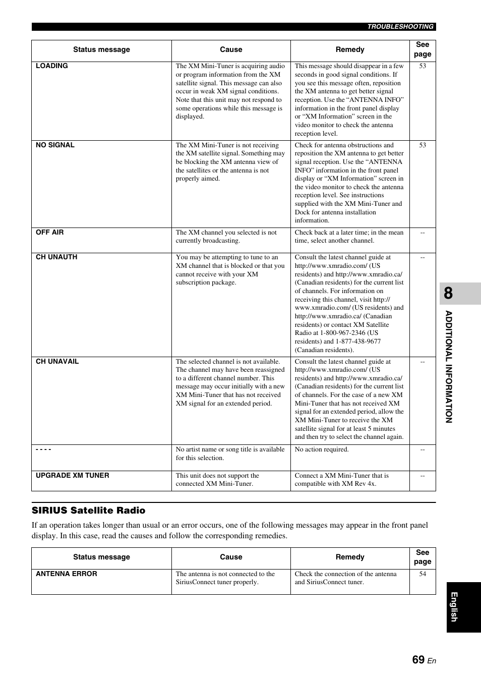 Sirius satellite radio | Yamaha DVX-700 User Manual | Page 73 / 86