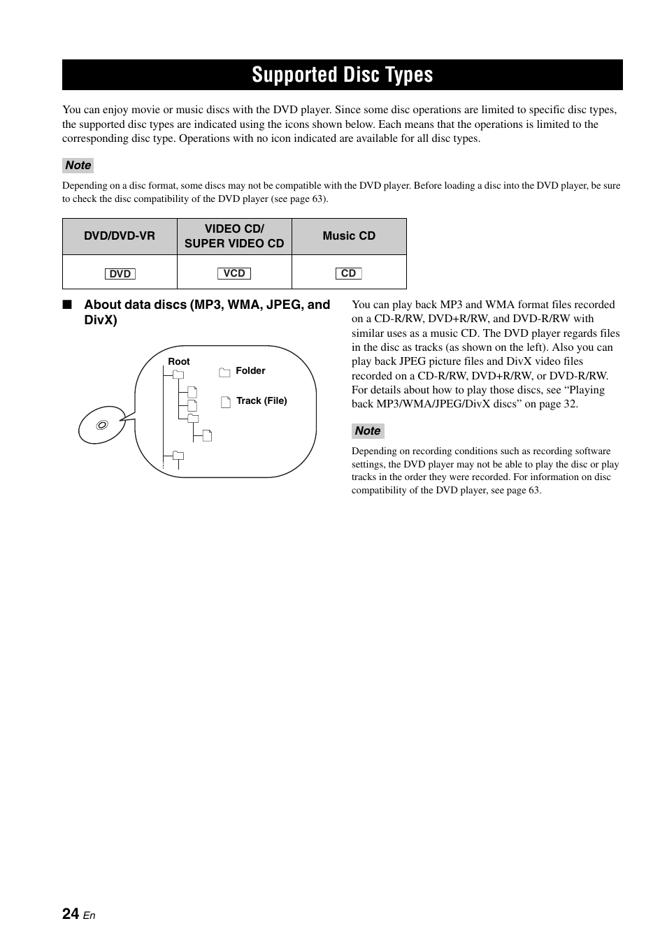 Supported disc types | Yamaha E810 User Manual | Page 28 / 74