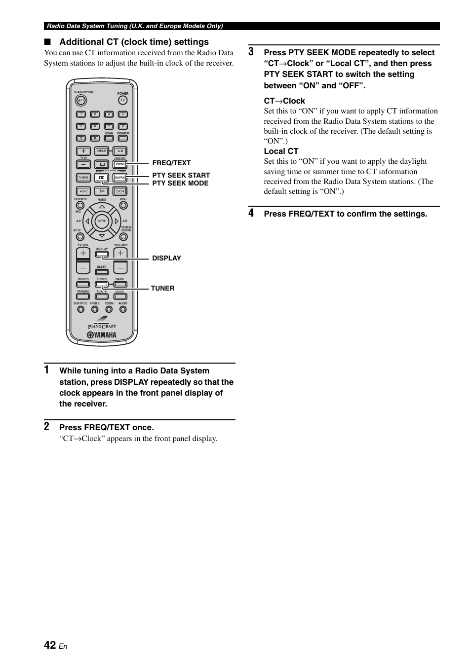 Additional ct (clock time) settings, Press freq/text to confirm the settings | Yamaha E810 User Manual | Page 46 / 74