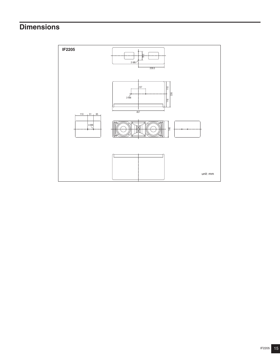Dimensions, If2205 | Yamaha IF2205(W) User Manual | Page 5 / 6