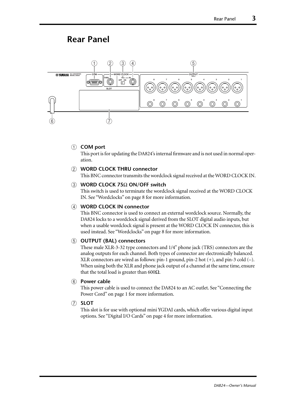 Rear panel | Yamaha DA824 User Manual | Page 9 / 19