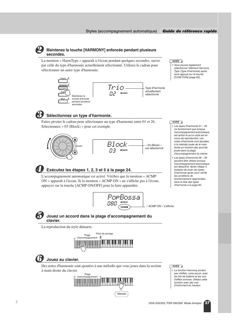 Trio, Block, Popbossa | Yamaha PORTATONE PSR-295 User Manual | Page 27 / 98
