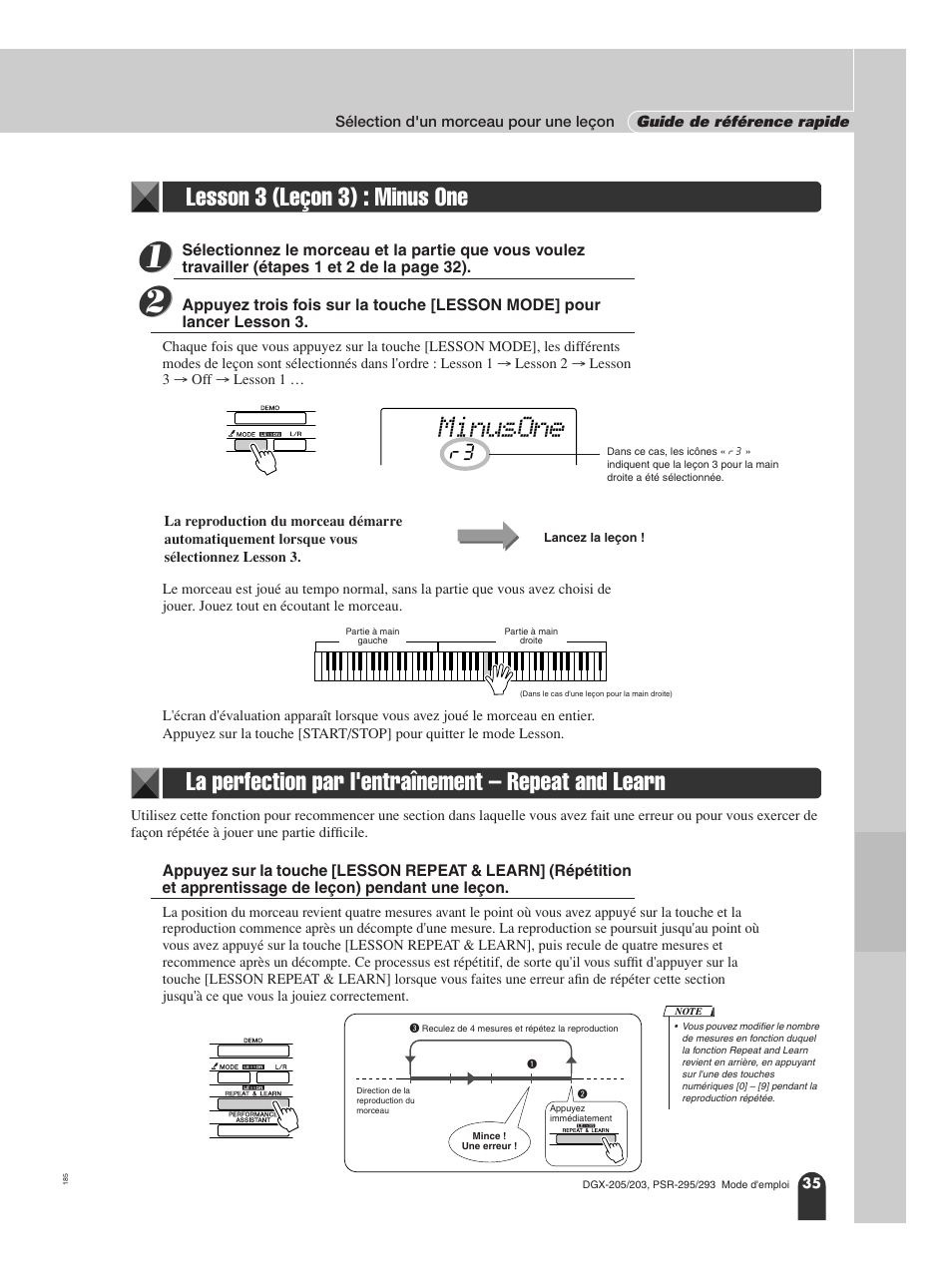 Lesson 3 (leçon 3) : minus one, Minusone | Yamaha PORTATONE PSR-295 User Manual | Page 35 / 98