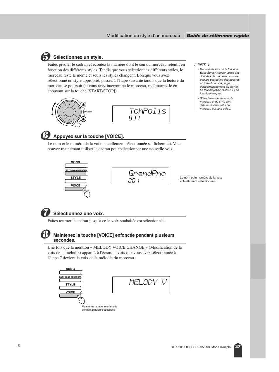 Tchpolis, Grandpno, Melody v | Yamaha PORTATONE PSR-295 User Manual | Page 37 / 98
