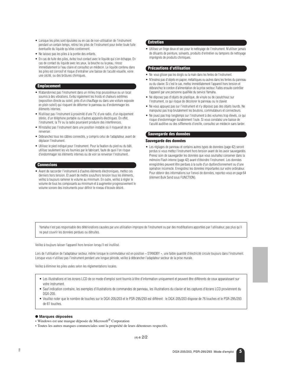 Yamaha PORTATONE PSR-295 User Manual | Page 5 / 98