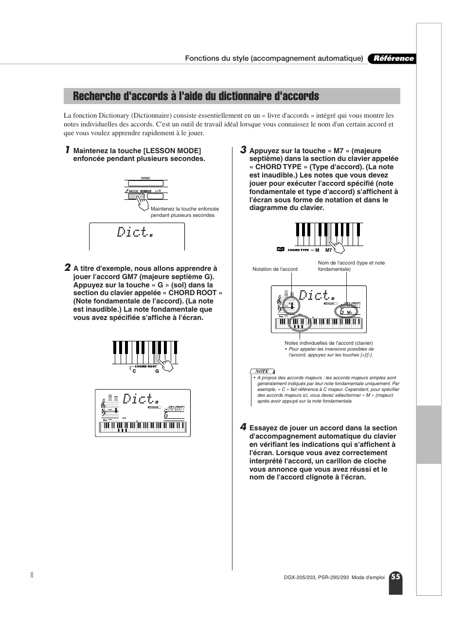 Dict | Yamaha PORTATONE PSR-295 User Manual | Page 55 / 98