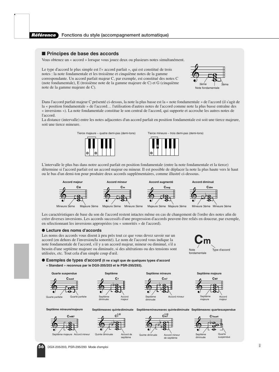 Principes de base des accords | Yamaha PORTATONE PSR-295 User Manual | Page 56 / 98