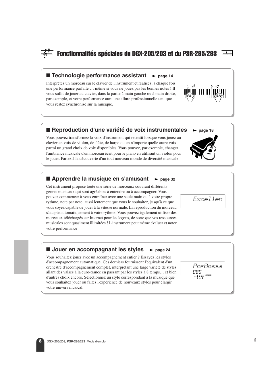 Excellen, Popbossa | Yamaha PORTATONE PSR-295 User Manual | Page 8 / 98