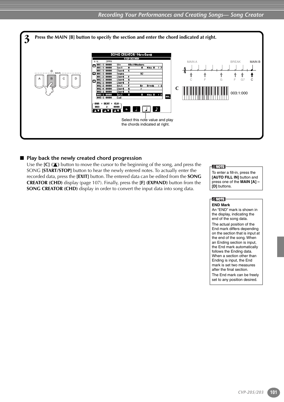 Play back the newly created chord progression | Yamaha 205M  EN User Manual | Page 101 / 170