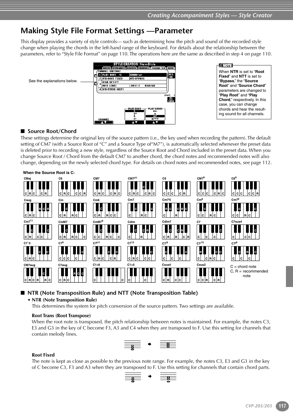 Making style file format settings —parameter, Source root/chord, Creating accompaniment styles — style creator | Yamaha 205M  EN User Manual | Page 117 / 170