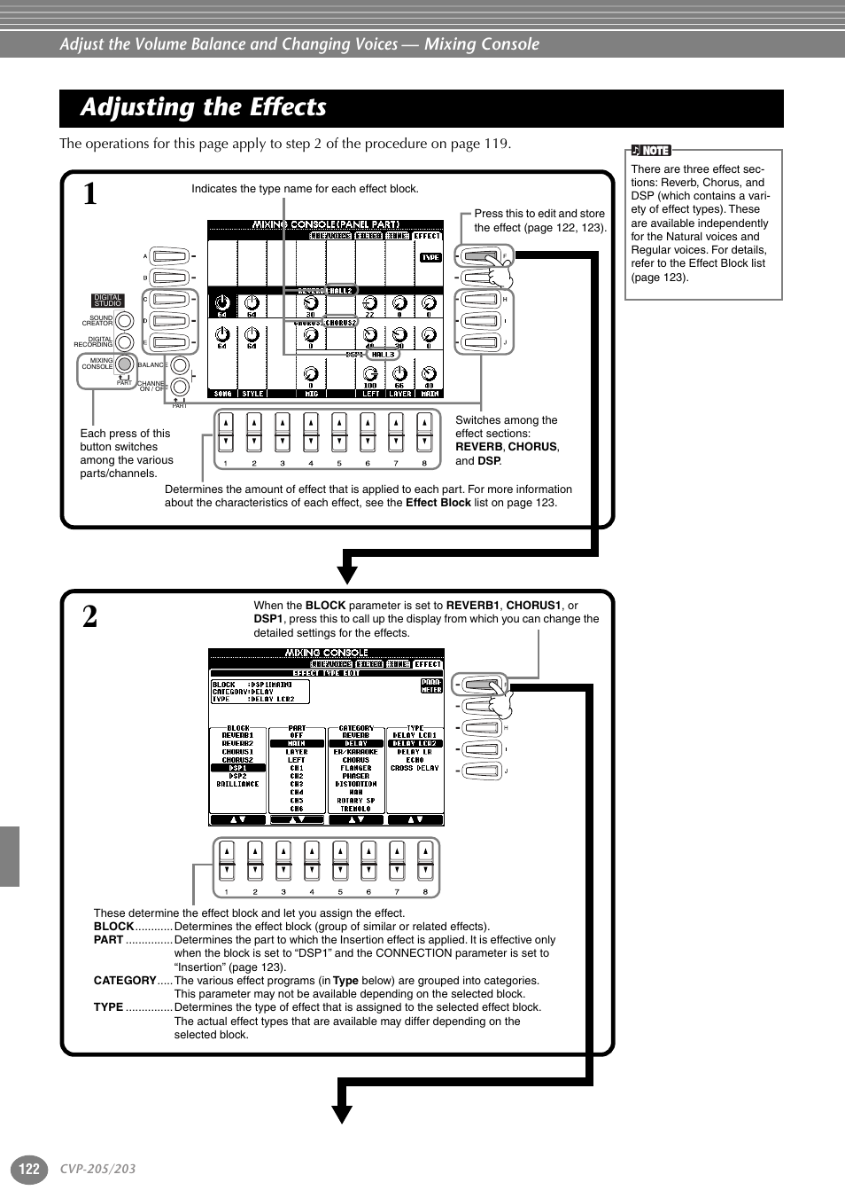 Adjusting the effects | Yamaha 205M  EN User Manual | Page 122 / 170