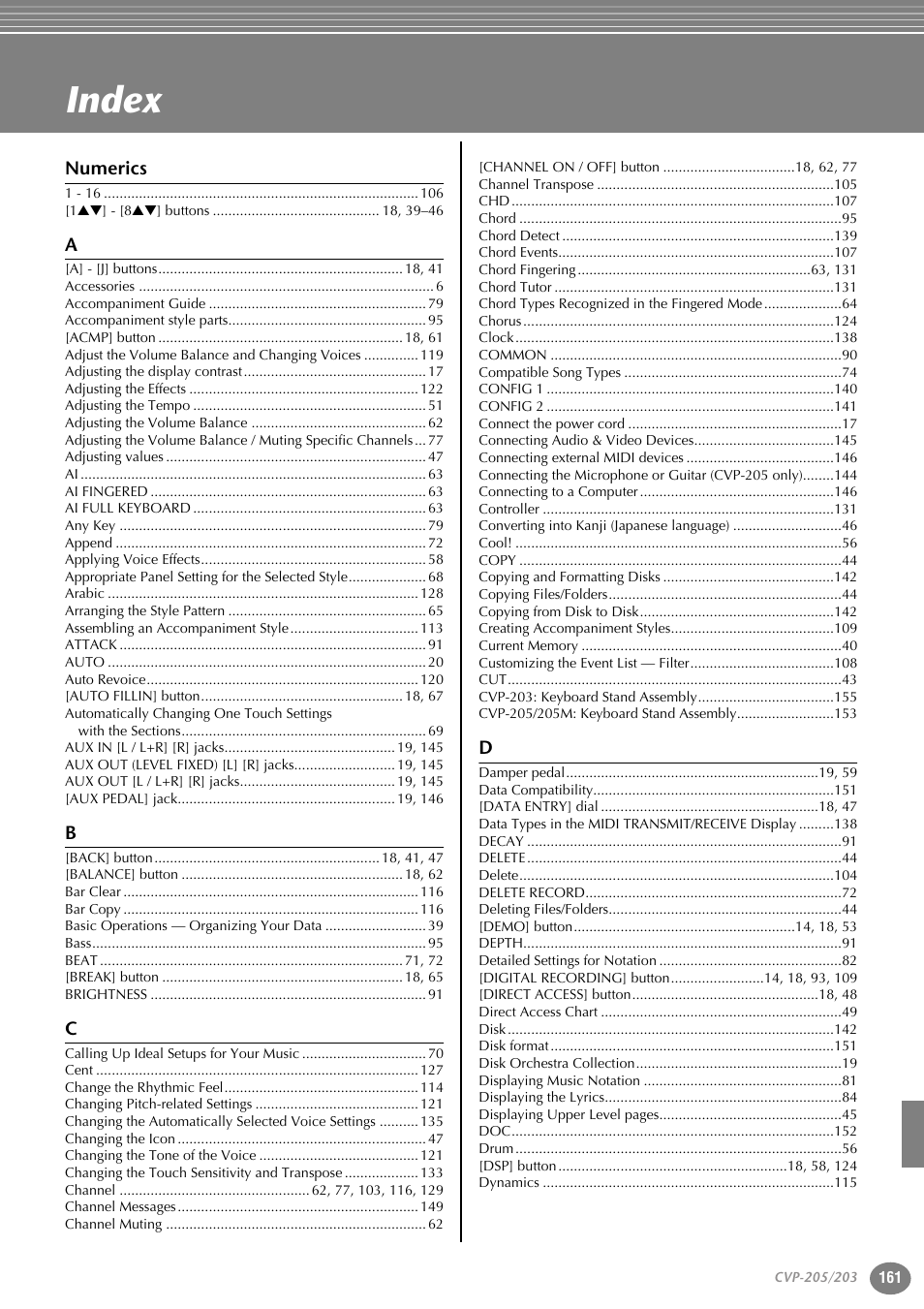 Index, Creating voices | Yamaha 205M  EN User Manual | Page 161 / 170