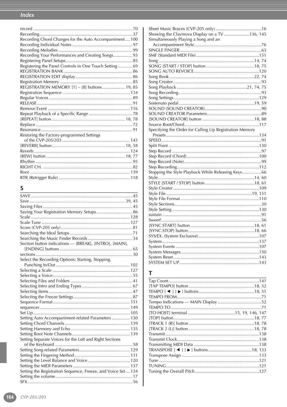 Index | Yamaha 205M  EN User Manual | Page 164 / 170