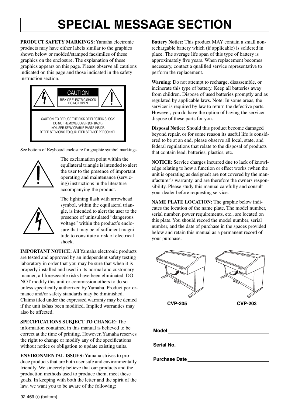 Caution | Yamaha 205M  EN User Manual | Page 2 / 170
