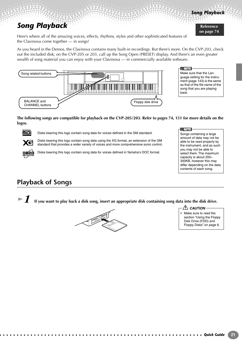 Song playback, Playback of songs | Yamaha 205M  EN User Manual | Page 21 / 170