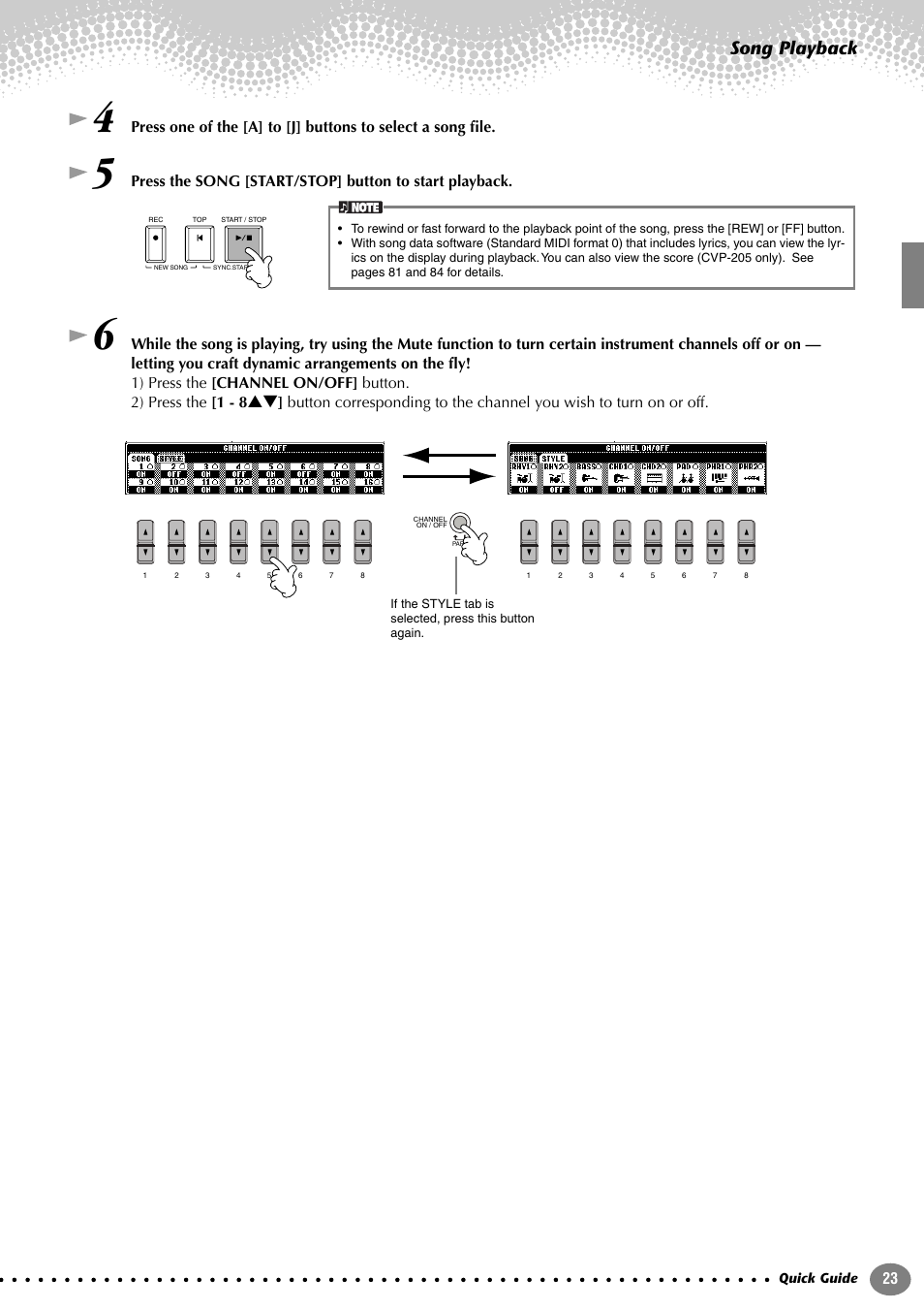 Song playback | Yamaha 205M  EN User Manual | Page 23 / 170