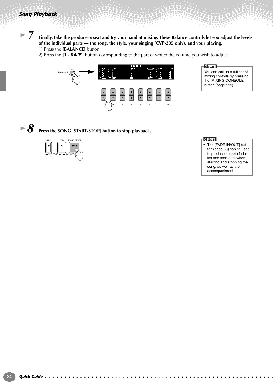 Song playback | Yamaha 205M  EN User Manual | Page 24 / 170