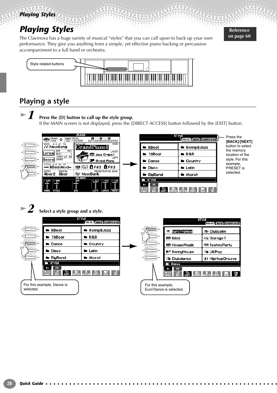 Playing styles, Playing a style | Yamaha 205M  EN User Manual | Page 28 / 170