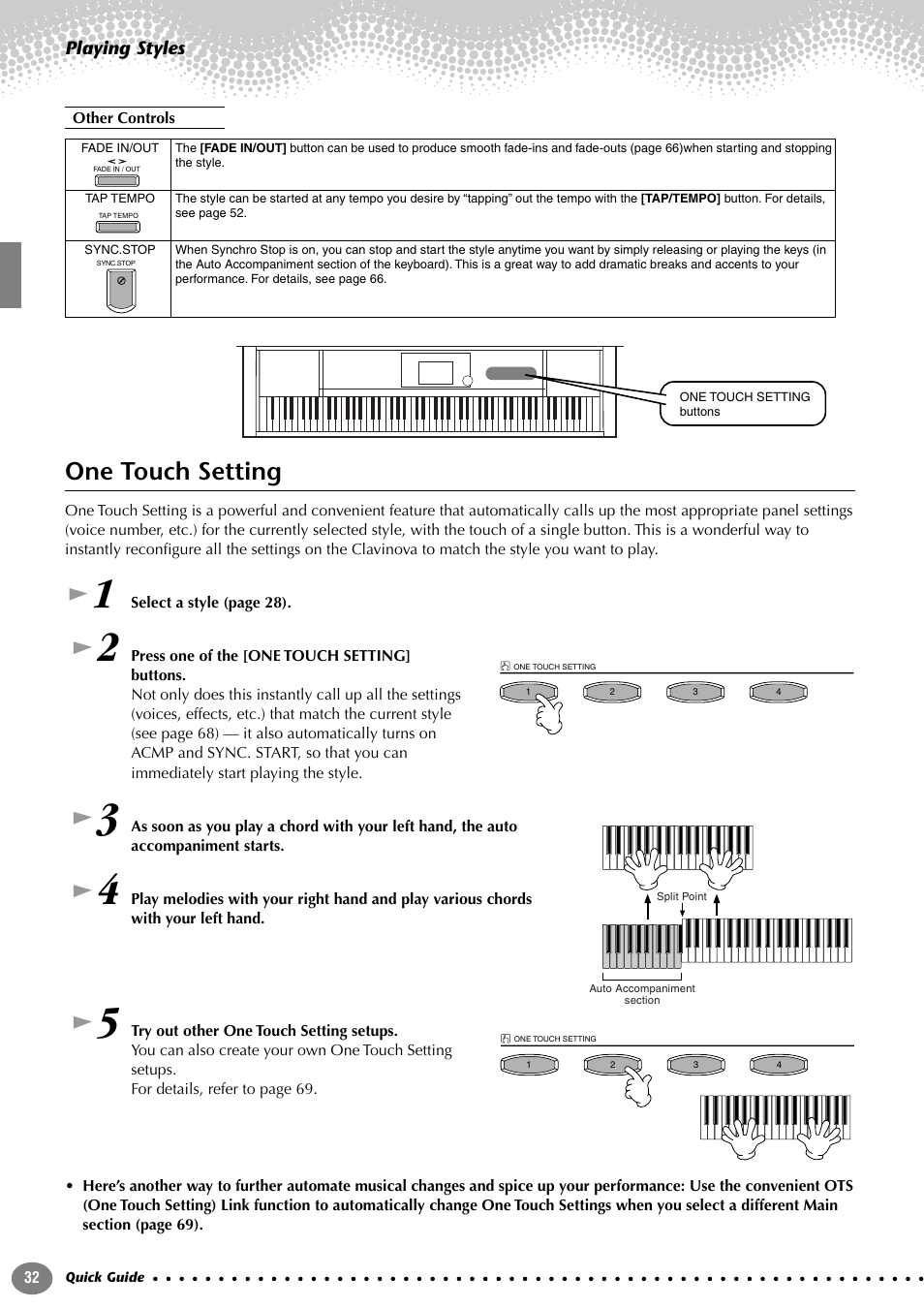 One touch setting | Yamaha 205M  EN User Manual | Page 32 / 170