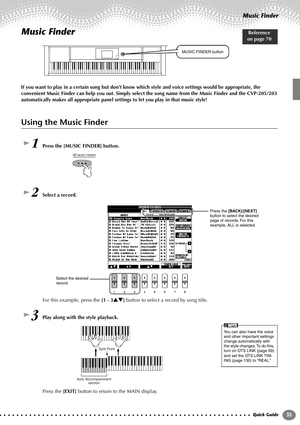 Music finder, Using the music finder | Yamaha 205M  EN User Manual | Page 33 / 170