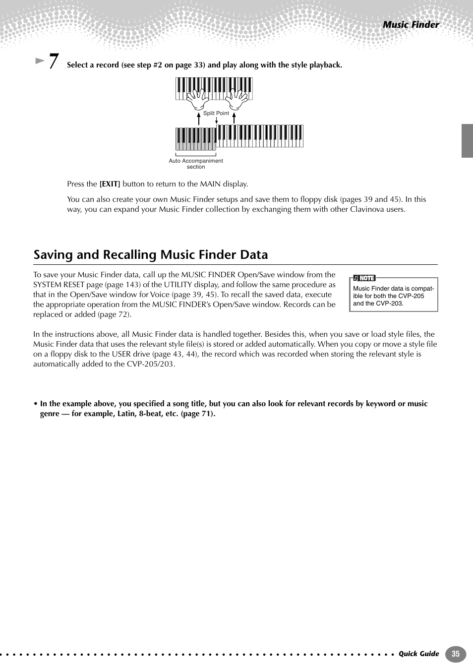Saving and recalling music finder data | Yamaha 205M  EN User Manual | Page 35 / 170
