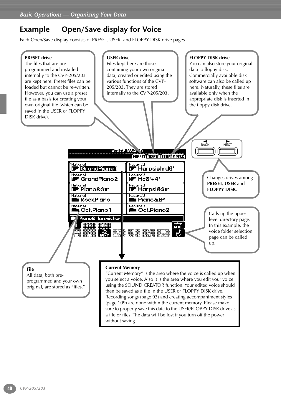 Example — open/save display for voice | Yamaha 205M  EN User Manual | Page 40 / 170