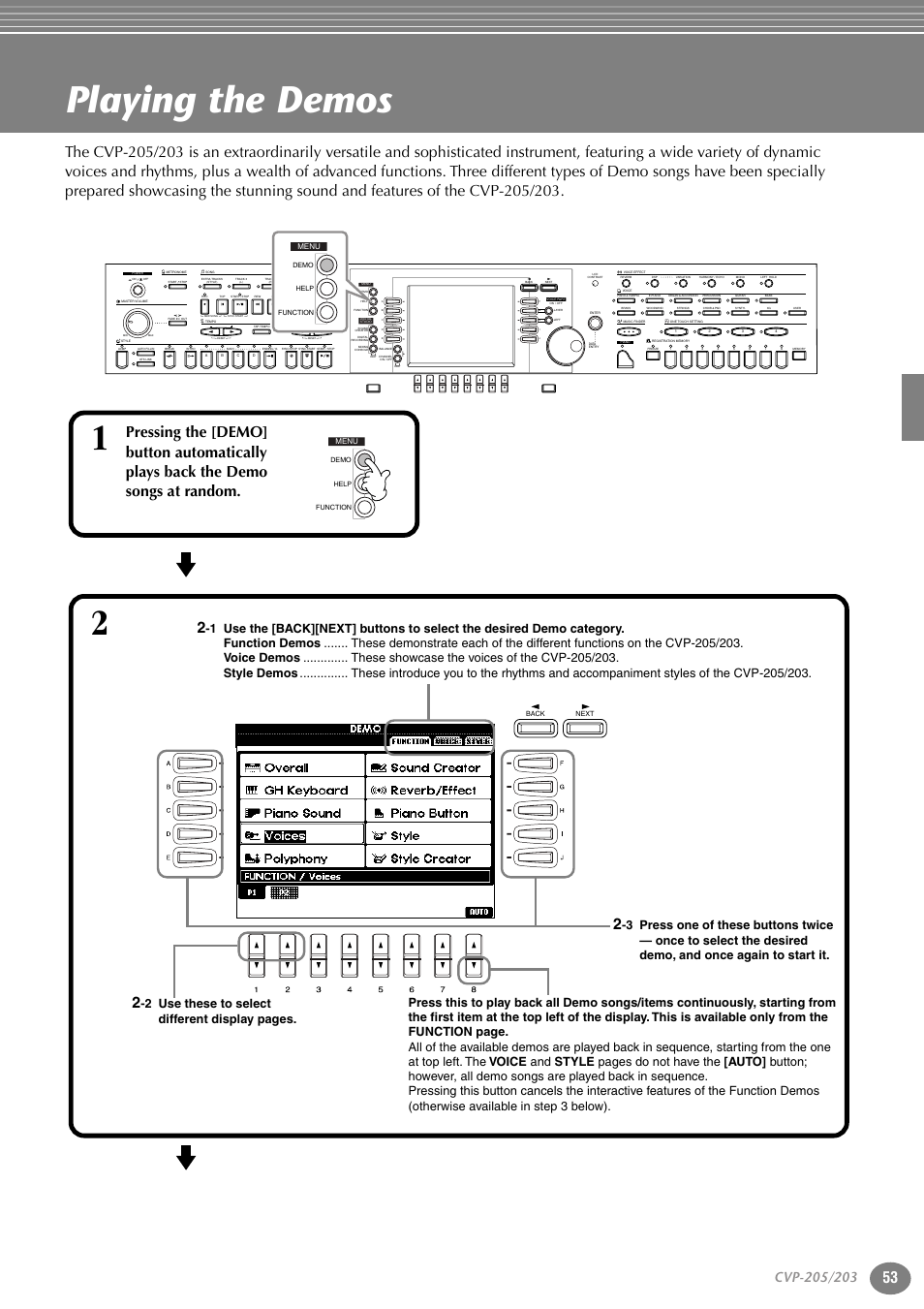 Reference, Playing the demos, P. 53 | Reference playing the demos | Yamaha 205M  EN User Manual | Page 53 / 170