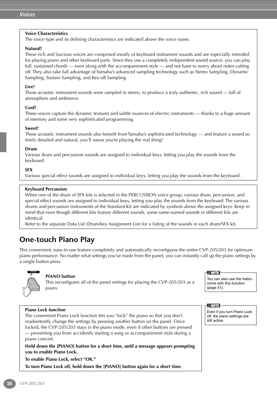 One-touch piano play, P. 56 | Yamaha 205M  EN User Manual | Page 56 / 170