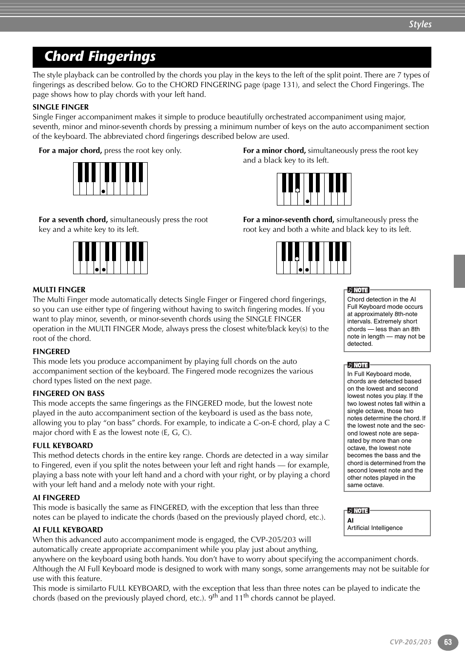 Chord fingerings | Yamaha 205M  EN User Manual | Page 63 / 170