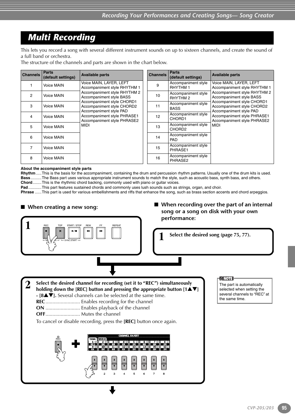 Multi recording, When creating a new song | Yamaha 205M  EN User Manual | Page 95 / 170