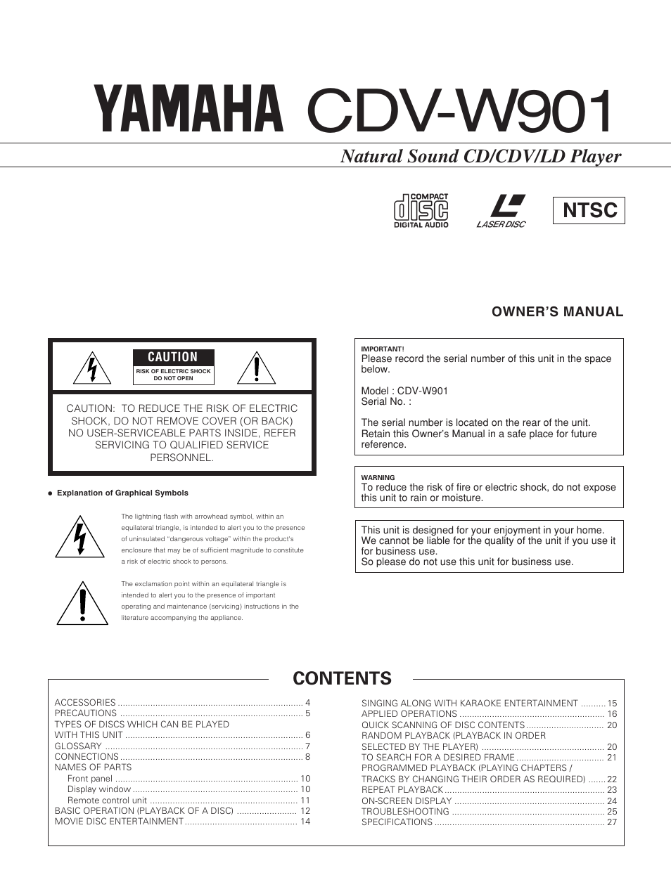 Yamaha CDV-W901 User Manual | 28 pages