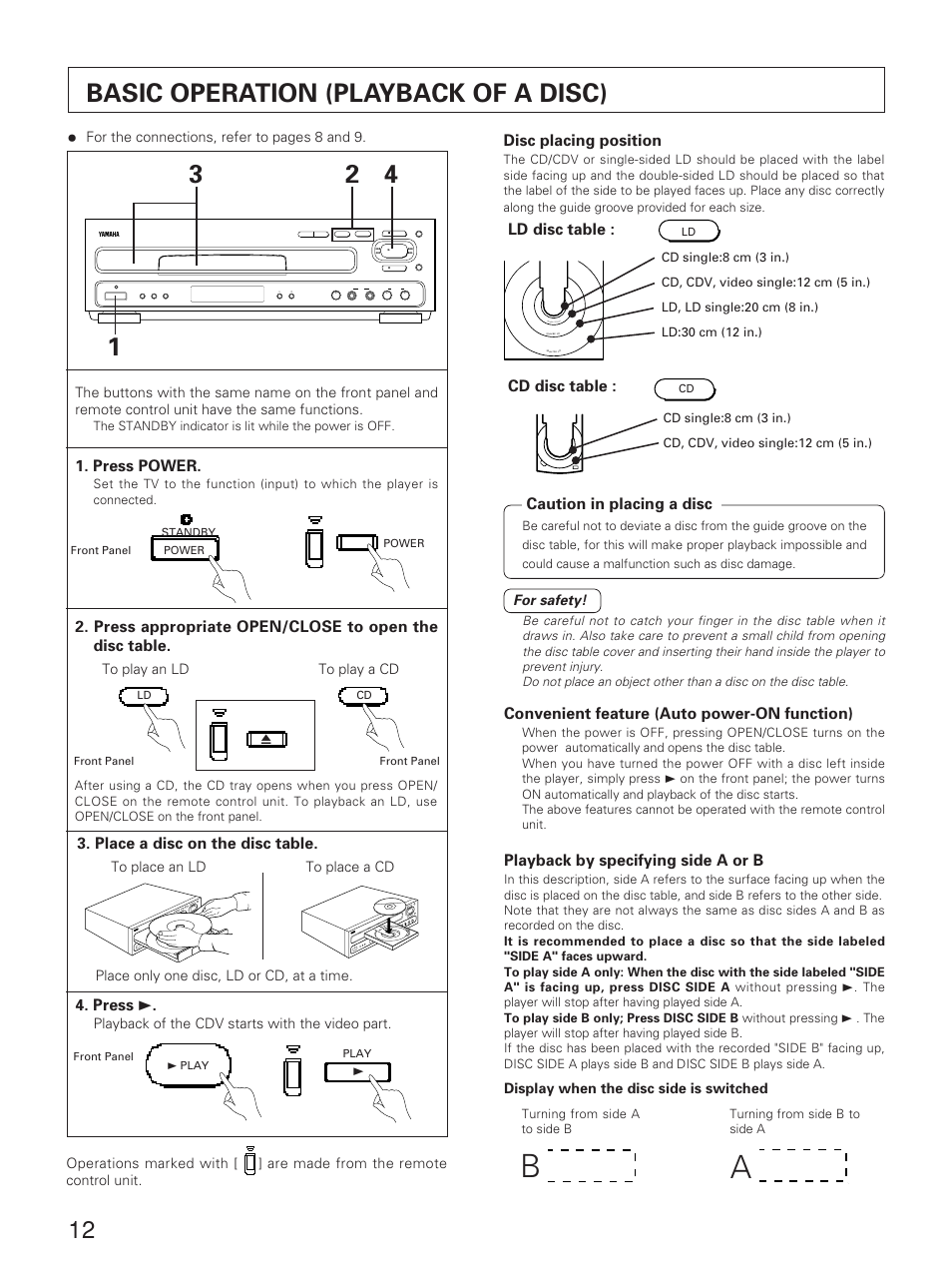 Basic operation (playback of a disc) | Yamaha CDV-W901 User Manual | Page 12 / 28