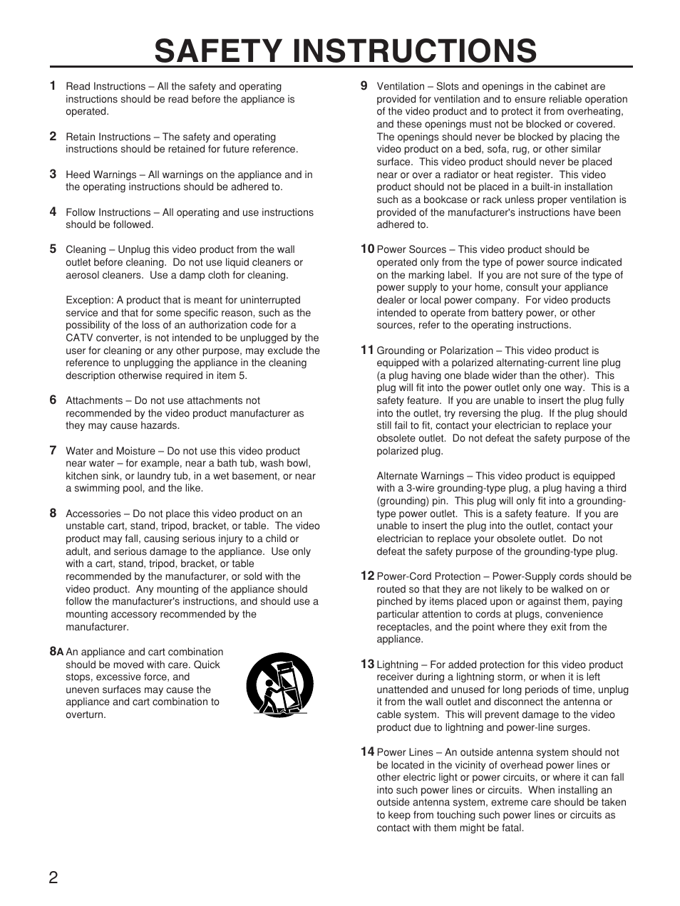Safety instructions | Yamaha CDV-W901 User Manual | Page 2 / 28
